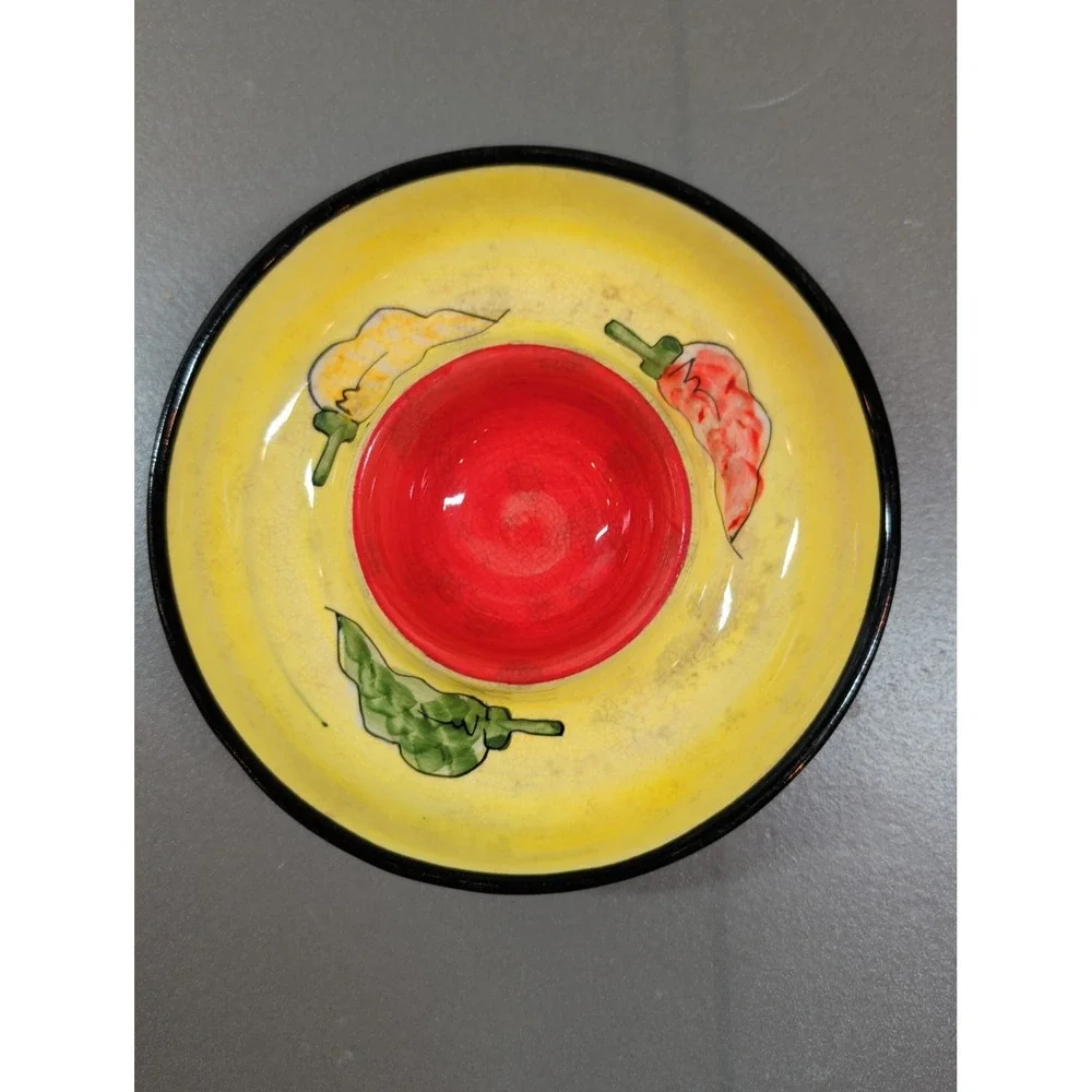 Royal Norfolk Chili Pepper Chip and Dip Bowl Yellow Red Ceramic Salsa Dish 6in